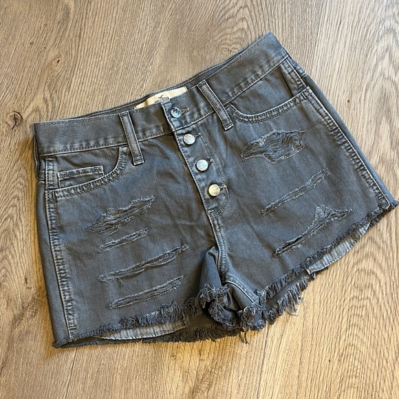 Hollister Grey Distressed Raw Hem Summer Shorts Women’s 25 NWT Extra Small - Picture 2 of 4